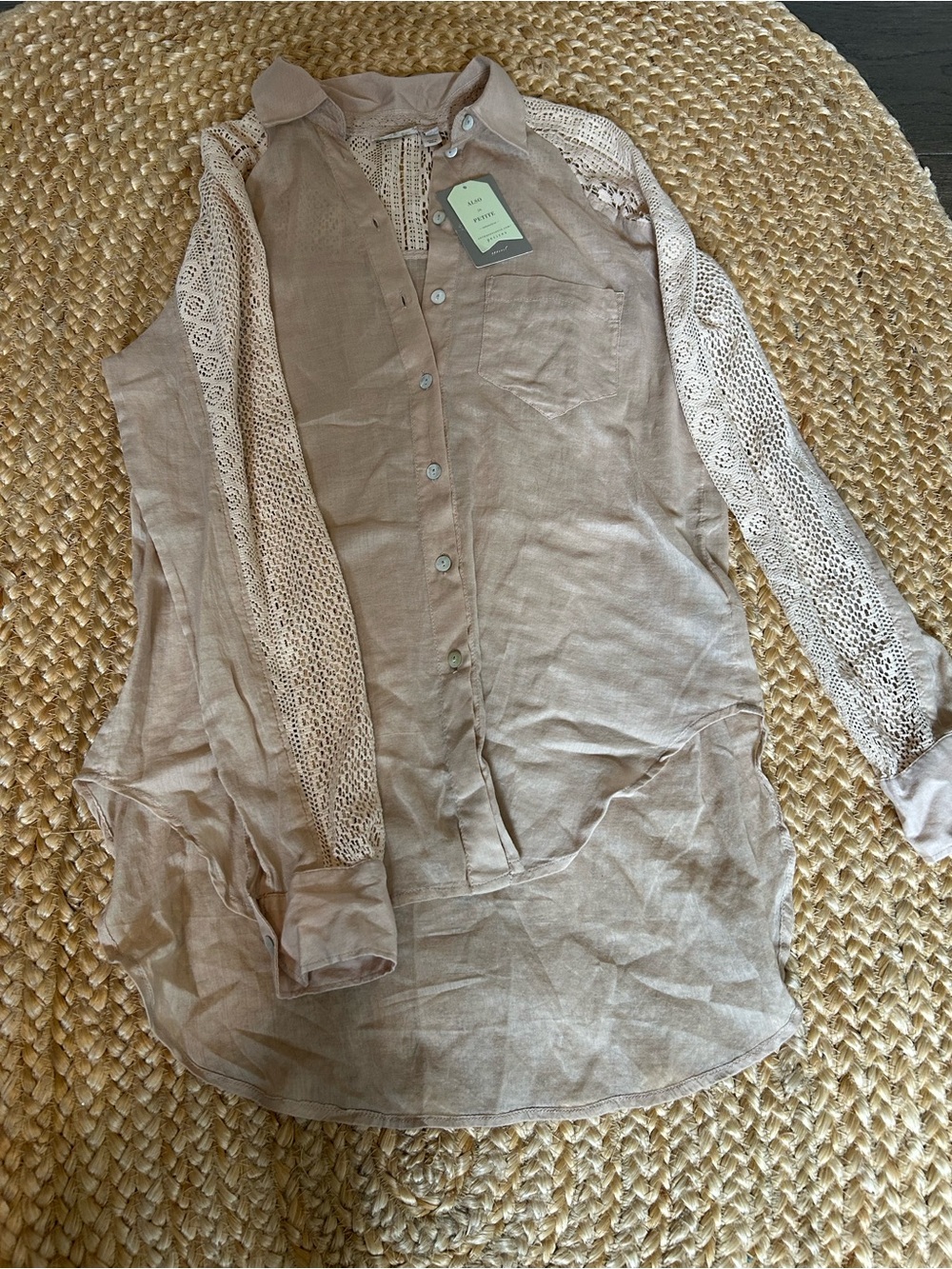 NWT Anthropologie Beige Lace-Back Button-Up Blouse XS